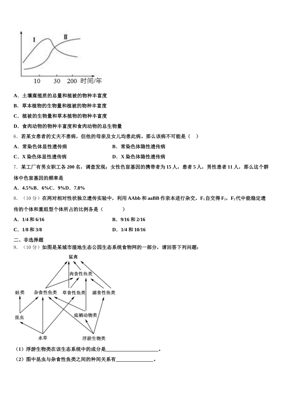 北京市海淀区清华大学附属中学2025年高一生物第二学期期末学业水平测试试题含解析_第2页