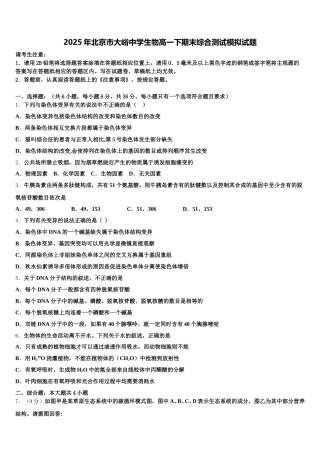 2025年北京市大峪中学生物高一下期末综合测试模拟试题含解析
