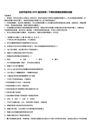 北京市昌平区2025届生物高一下期末质量检测模拟试题含解析