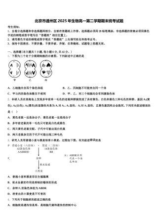 北京巿通州区2025年生物高一第二学期期末统考试题含解析