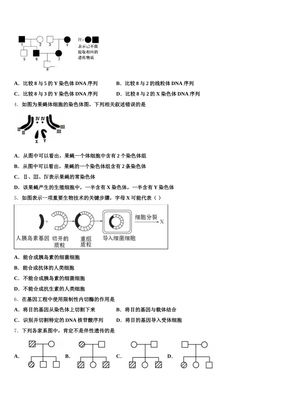 广渠门中学2024-2025学年高一生物第二学期期末质量检测试题含解析_第2页