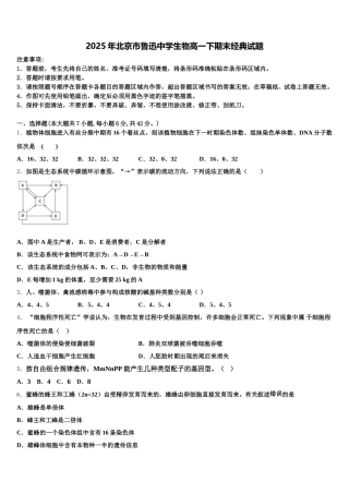 2025年北京市鲁迅中学生物高一下期末经典试题含解析