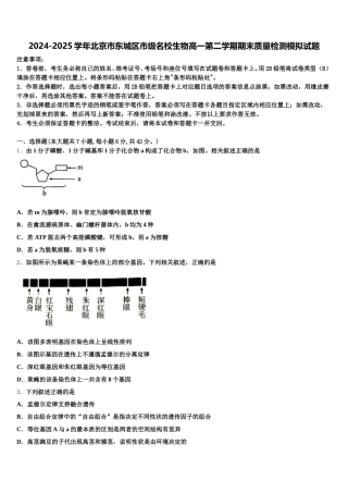 2024-2025学年北京市东城区市级名校生物高一第二学期期末质量检测模拟试题含解析