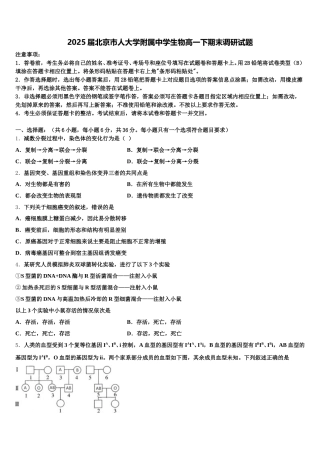 2025届北京市人大学附属中学生物高一下期末调研试题含解析