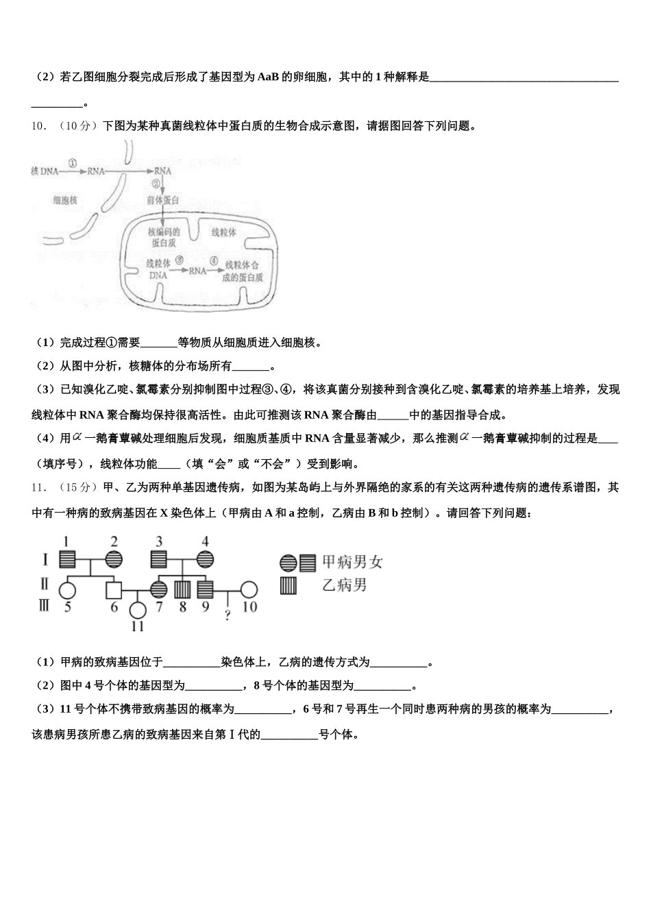 蒙古北京八中乌兰察布分校2025届高一生物第二学期期末综合测试模拟试题含解析_第3页