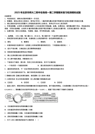 2025年北京市师大二附中生物高一第二学期期末复习检测模拟试题含解析