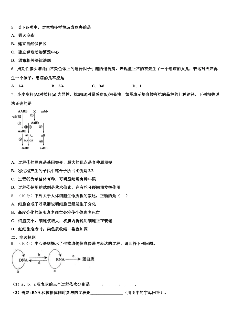 北京市海淀区中关村中学分校2025年高一下生物期末质量跟踪监视试题含解析_第2页