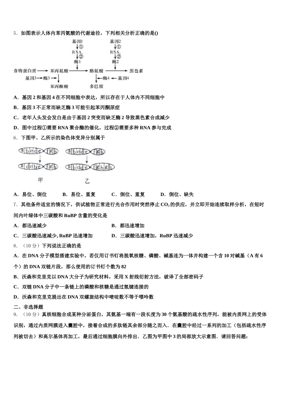 2025届北京市第一五九中学高一下生物期末复习检测试题含解析_第2页