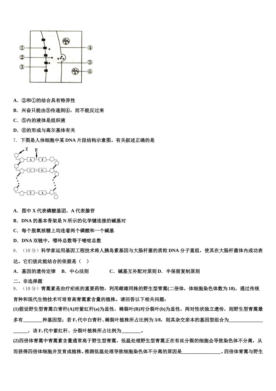 北京市第一六一中学2025届高一生物第二学期期末质量跟踪监视模拟试题含解析_第2页