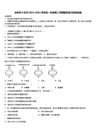 北京市十五中2024-2025学年高一生物第二学期期末复习检测试题含解析