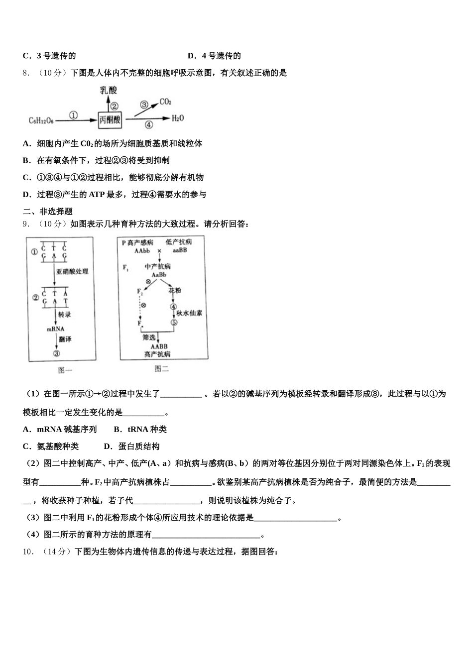 北京市西城区徐悲鸿中学2025年生物高一下期末复习检测试题含解析_第3页