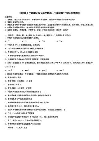 北京第十二中学2025年生物高一下期末学业水平测试试题含解析