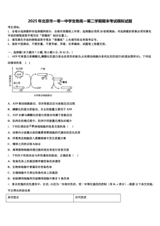 2025年北京市一零一中学生物高一第二学期期末考试模拟试题含解析