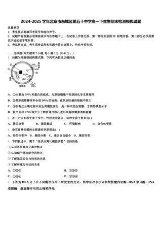 2024-2025学年北京市东城区第五十中学高一下生物期末检测模拟试题含解析
