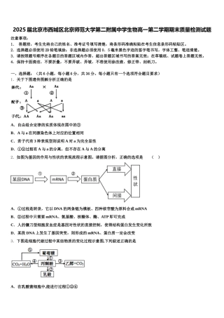2025届北京市西城区北京师范大学第二附属中学生物高一第二学期期末质量检测试题含解析