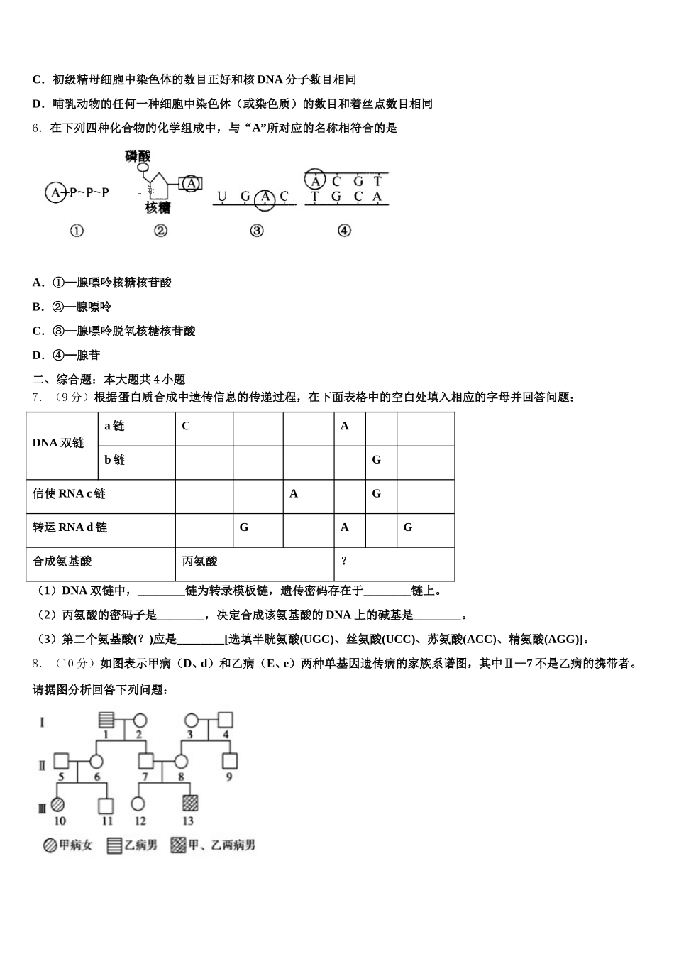 2024-2025学年北京市西城区北京师范大学第二附属中学高一下生物期末监测模拟试题含解析_第2页
