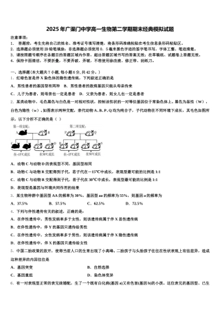 2025年广渠门中学高一生物第二学期期末经典模拟试题含解析