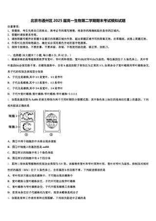 北京市通州区2025届高一生物第二学期期末考试模拟试题含解析