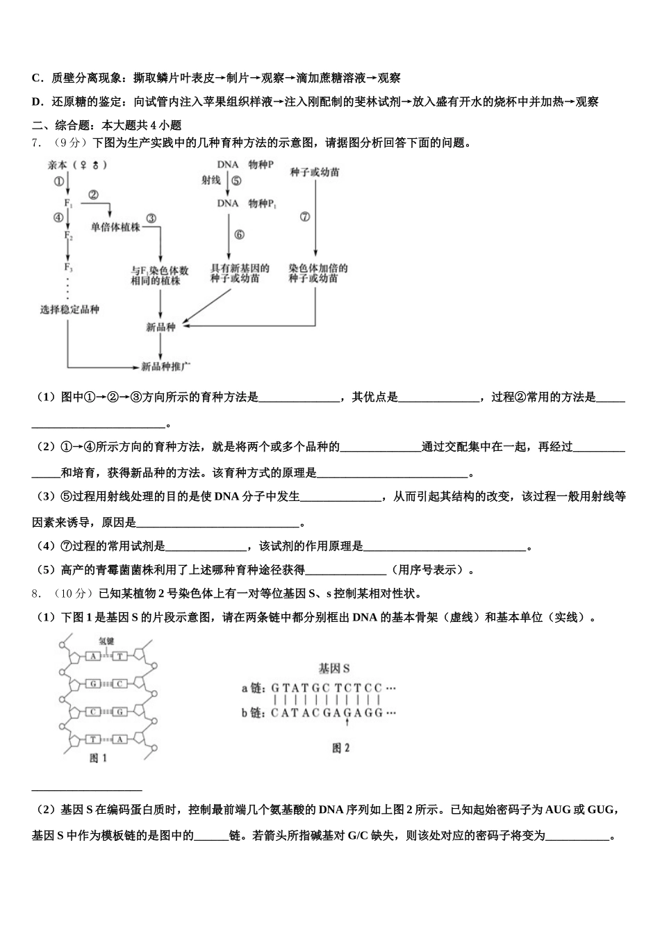 2024-2025学年北京市东城区北京第二十二中学高一下生物期末监测模拟试题含解析_第2页