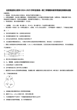 北京海淀科大附中2024-2025学年生物高一第二学期期末教学质量检测模拟试题含解析