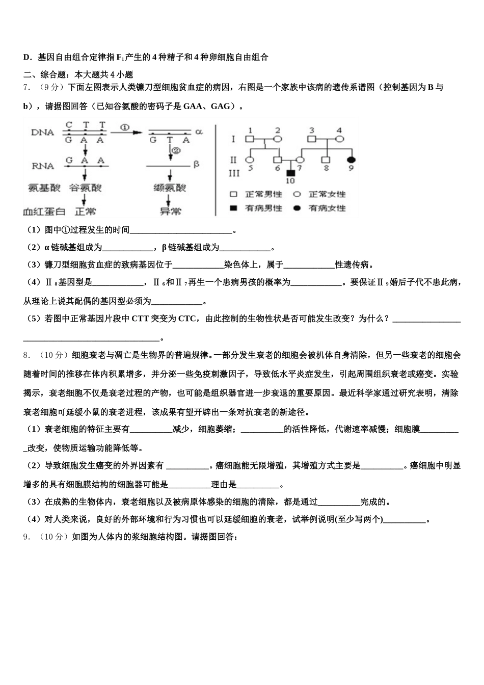 2025届北京市中国人民大学附属中学生物高一下期末检测试题含解析_第2页