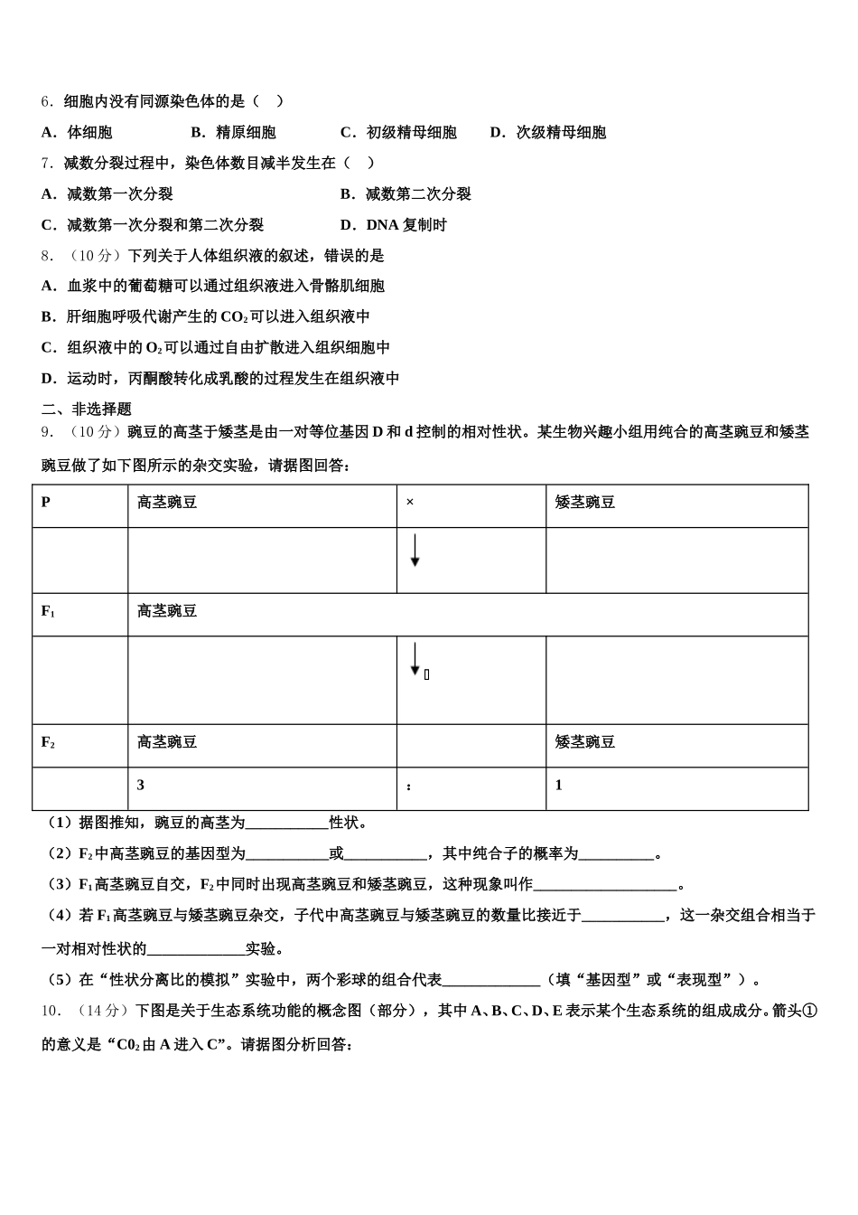 北京市门头沟区市级名校2024-2025学年生物高一下期末复习检测模拟试题含解析_第2页