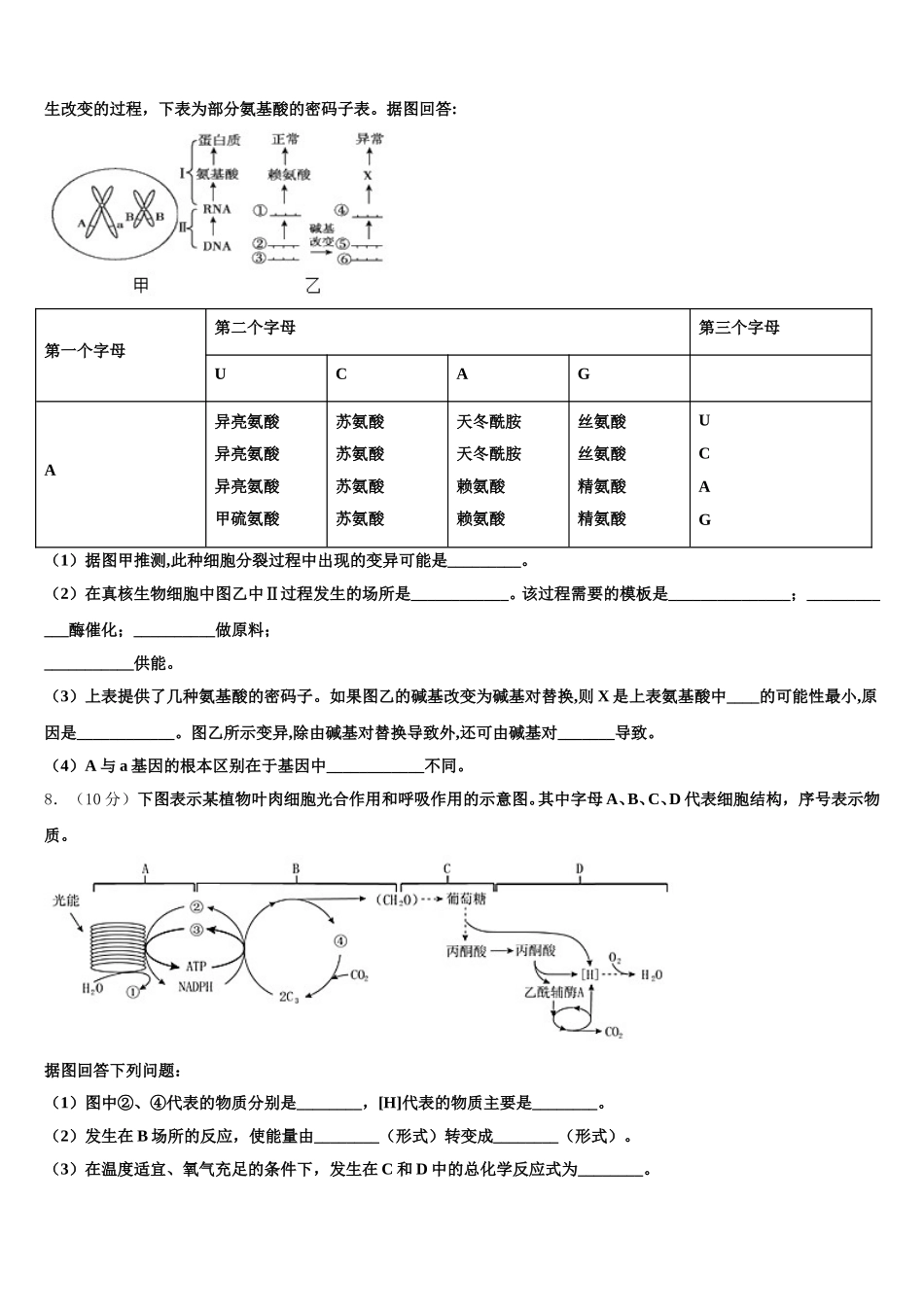 北京市顺义区第九中学2025届生物高一下期末学业水平测试试题含解析_第2页