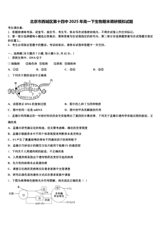 北京市西城区第十四中2025年高一下生物期末调研模拟试题含解析