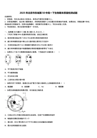 2025年北京市东城第50中高一下生物期末质量检测试题含解析