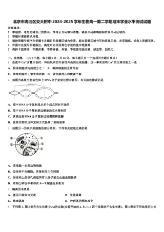 北京市海淀区交大附中2024-2025学年生物高一第二学期期末学业水平测试试题含解析
