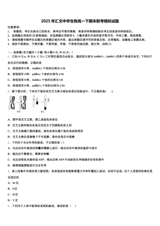 2025年汇文中学生物高一下期末联考模拟试题含解析