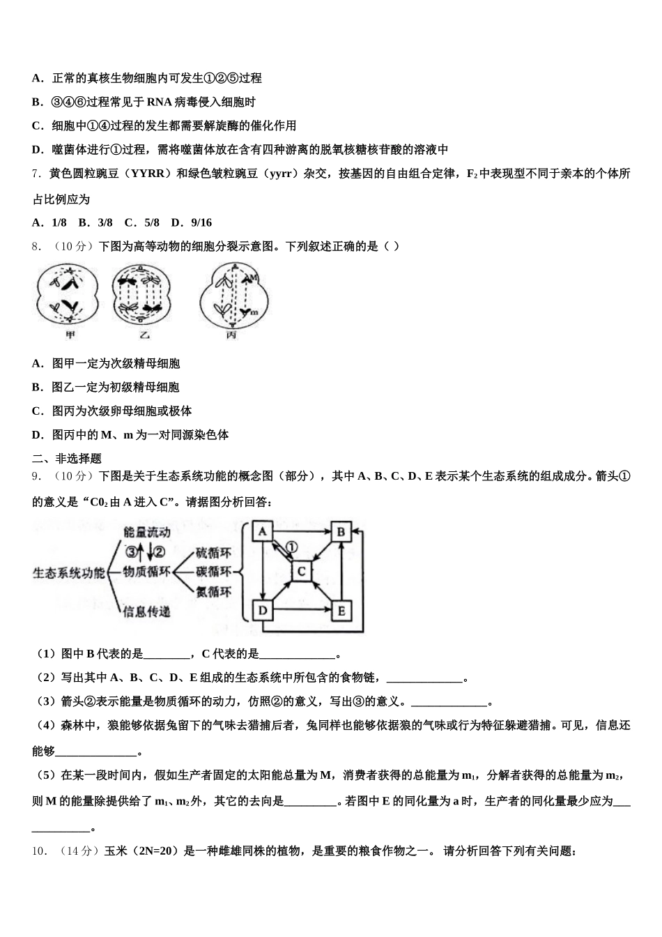 北京市十五中2024-2025学年生物高一第二学期期末考试模拟试题含解析_第2页