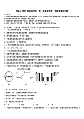 2024-2025学年北京市一零一中学生物高一下期末监测试题含解析