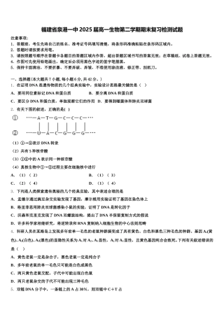 福建省泉港一中2025届高一生物第二学期期末复习检测试题含解析