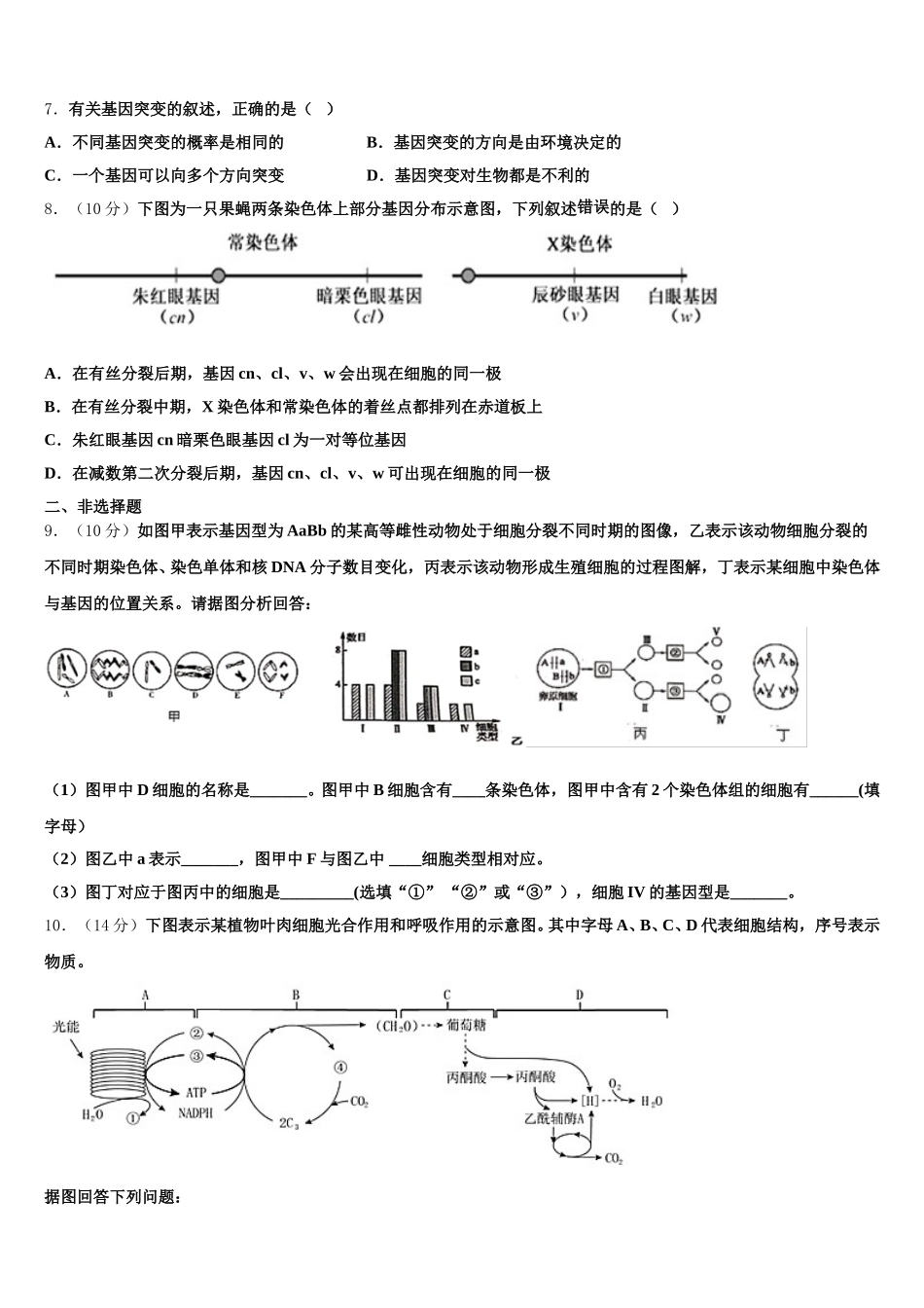 2024-2025学年福建省龙岩市武平一中、长汀一中、漳平一中等六校高一生物第二学期期末复习检测模拟试题含解析_第2页