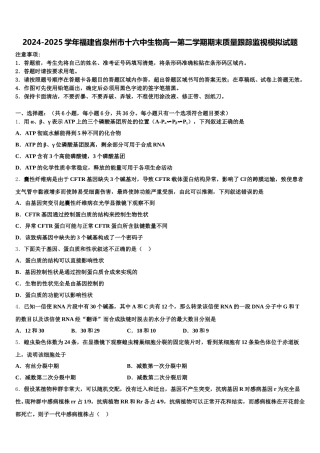 2024-2025学年福建省泉州市十六中生物高一第二学期期末质量跟踪监视模拟试题含解析