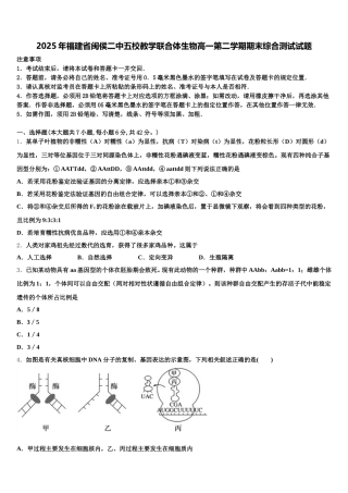2025年福建省闽侯二中五校教学联合体生物高一第二学期期末综合测试试题含解析