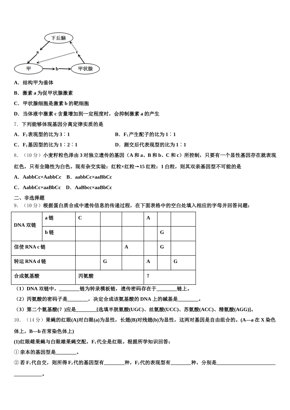 福建省闽侯第六中学2025年高一生物第二学期期末学业质量监测试题含解析_第2页
