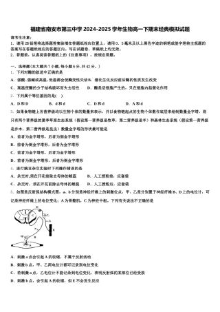 福建省南安市第三中学2024-2025学年生物高一下期末经典模拟试题含解析