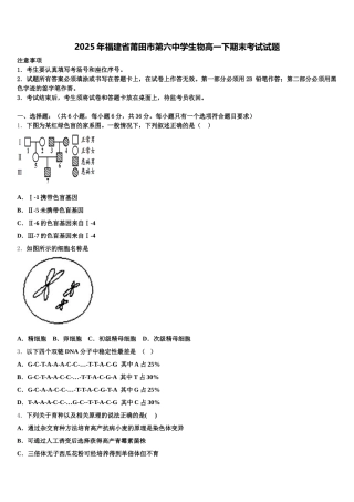 2025年福建省莆田市第六中学生物高一下期末考试试题含解析