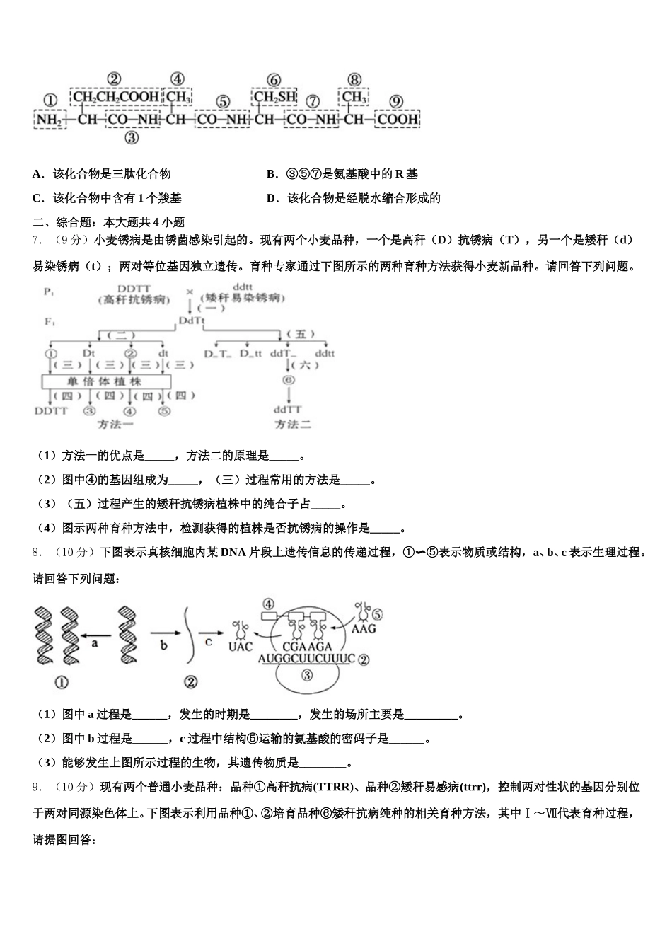 福建师范大学附属中学2024-2025学年高一下生物期末监测模拟试题含解析_第2页