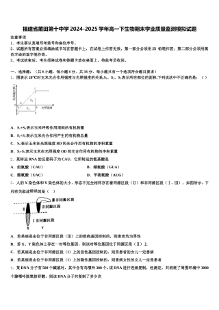 福建省莆田第十中学2024-2025学年高一下生物期末学业质量监测模拟试题含解析