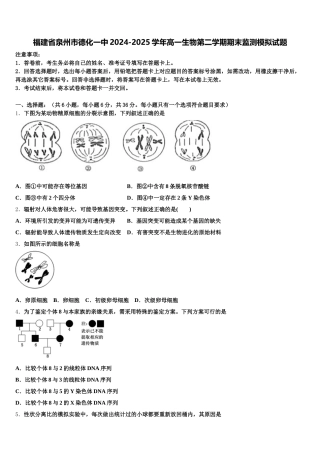 福建省泉州市德化一中2024-2025学年高一生物第二学期期末监测模拟试题含解析