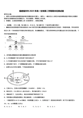 福建福州市2025年高一生物第二学期期末经典试题含解析