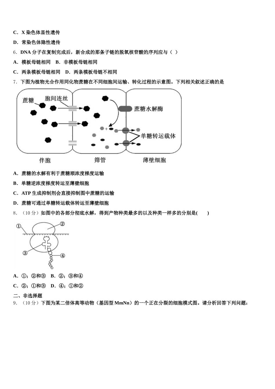 2025届福建省龙岩市一级达标学校生物高一第二学期期末综合测试模拟试题含解析_第2页