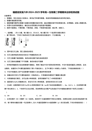 福建省安溪六中2024-2025学年高一生物第二学期期末达标检测试题含解析