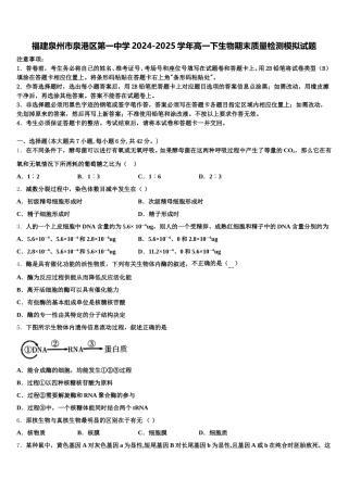 福建泉州市泉港区第一中学2024-2025学年高一下生物期末质量检测模拟试题含解析