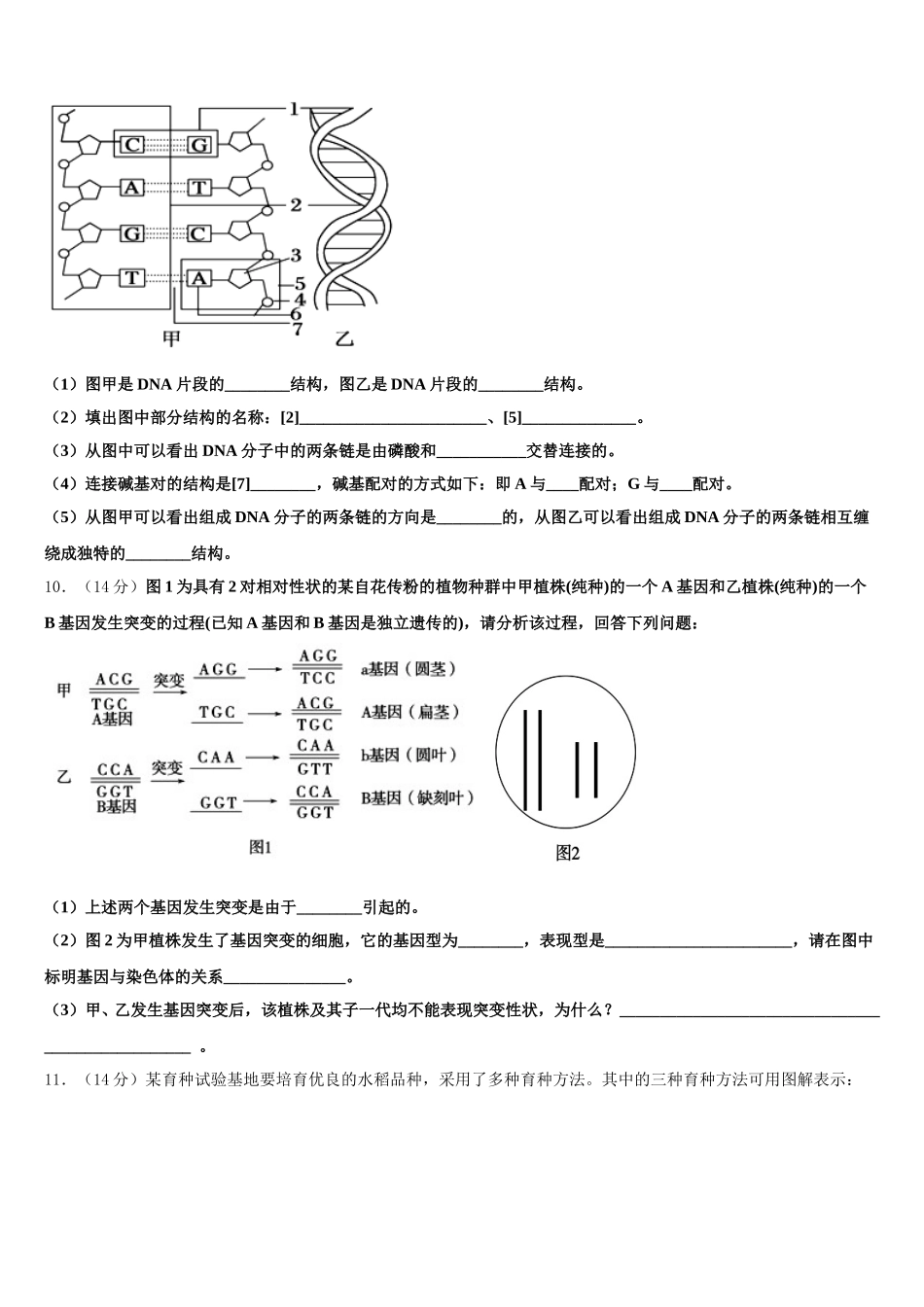 2025届厦门市第六中学生物高一第二学期期末考试试题含解析_第3页