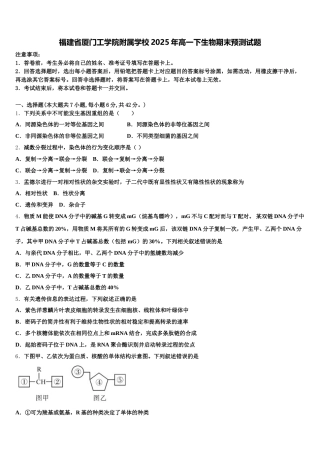 福建省厦门工学院附属学校2025年高一下生物期末预测试题含解析