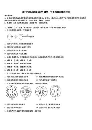 厦门市重点中学2025届高一下生物期末预测试题含解析
